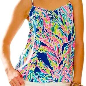 Lilly Pulitzer 100% Silk Dusk Top in Indigo Palm Reader Size Medium